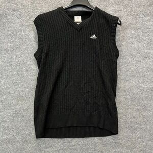 Adidas V-Neck Vest Sweater Men's Black Cable‎ Knit Sleeveless Pullover - Large